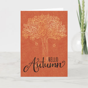 Hallo Autumn Card - Schöner Goldener Baum Karte
