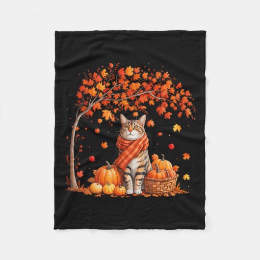 Hallo Autumn Cat Fall Leaf Kitten Lover Thanksgivi Fleecedecke (Vorderseite)
