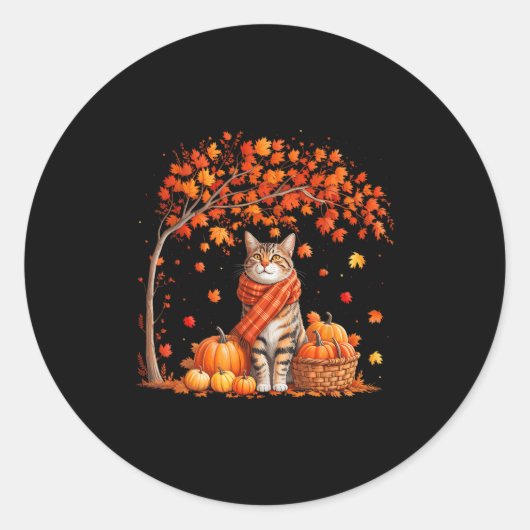 Hallo Autumn Cat Fall Leaf Kitten Lover Thanksgivi Runder Aufkleber (Vorderseite)