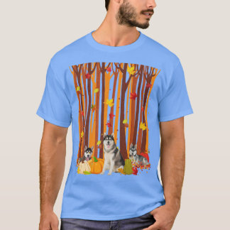 Hallo Autumn Husky Maple Leaf Fall Pumpkin Mens Wo T-Shirt