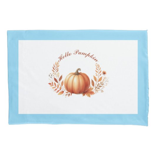 Hallo Autumn Pumpkin Blue Border Kissenbezug (Vorderseite)