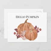 Hallo Autumn Pumpkin Watercolor Postkarte (Vorne/Hinten)