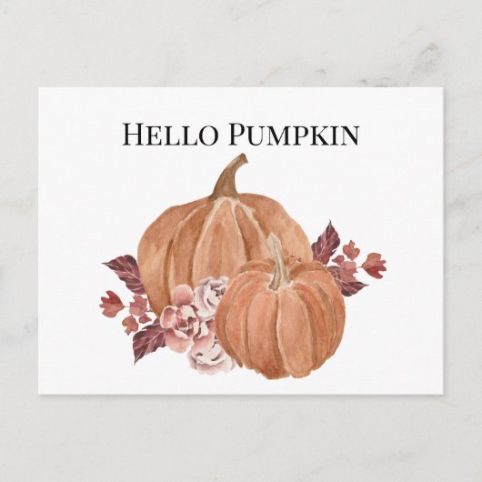 Hallo Autumn Pumpkin Watercolor Postkarte (Vorderseite)