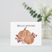Hallo Autumn Pumpkin Watercolor Postkarte (Stehend Vorderseite)