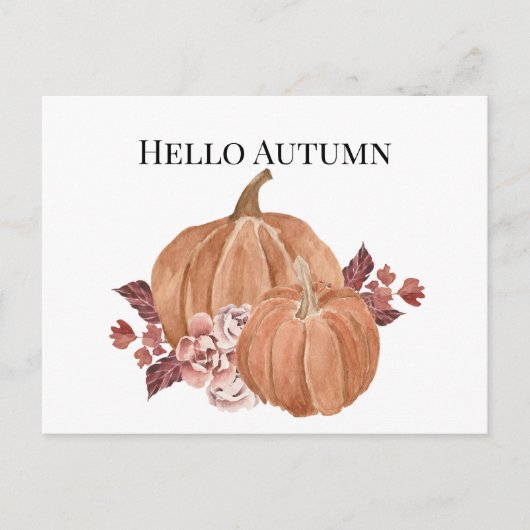 Hallo Autumn Pumpkin Watercolor Postkarte (Vorderseite)