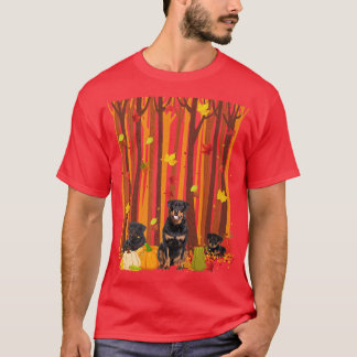 Hallo Autumn Rottweiler Maple Leaf Fall Pumpkin Me T-Shirt