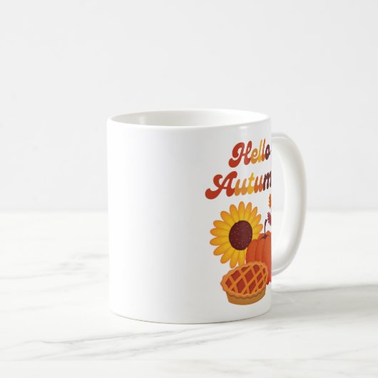 Hallo Autumn Sonnenblume Pie Pumpkin Erntedank Kaffeetasse (VorderseiteRechts)