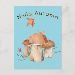 Hallo Autumn Trockenleaf Mushroom Wasserfarbe Postkarte