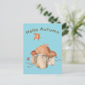 Hallo Autumn Trockenleaf Mushroom Wasserfarbe Postkarte (Stehend Vorderseite)
