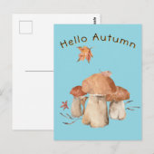 Hallo Autumn Trockenleaf Mushroom Wasserfarbe Postkarte (Vorne/Hinten)