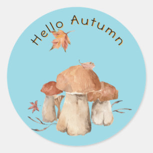 Hallo Autumn Trockenleaf Mushroom Wasserfarbe Runder Aufkleber