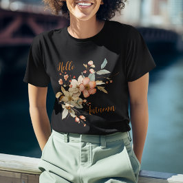 Hallo Autumn Watercolor Floral Black T-Shirt