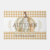 Hallo Autumn White Pumpkin Gingham Kariert Name Fußmatte (Vorderseite)
