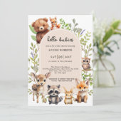 Hallo Babies Boho Woodland Twin Baby Dusche Einladung (Stehend Vorderseite)