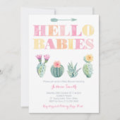 Hallo Babies! Farbenfrohe Cactus Twins Baby Shower Einladung (Vorderseite)