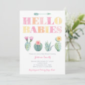 Hallo Babies! Farbenfrohe Cactus Twins Baby Shower Einladung (Stehend Vorderseite)