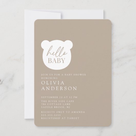 Hallo Baby Bear Baby Dusche Einladung (Vorderseite)