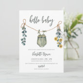 Hallo Baby Bekleidung & Blume Boho Boy Baby Dusche Einladung (Stehend Vorderseite)