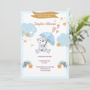 Hallo Baby Blauer Teddybär Baby Shower Einladung