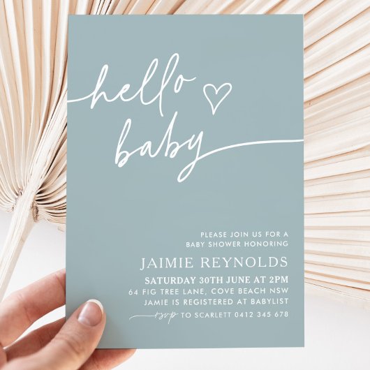 Hallo Baby Blue Baby Dusche Einladung