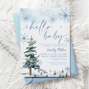 Hallo Baby Blue Winter-Baby-Party Einladung