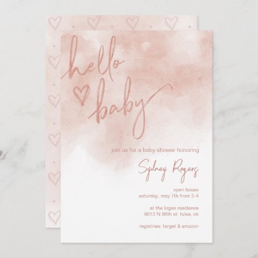 Hallo Baby Blush Pink Kinderdusche Einladung (Vorne/Hinten)