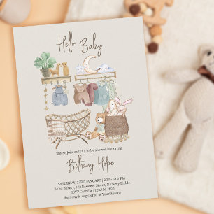 Hallo Baby Boho Kinderzimmer Neutrale Babyparty Einladung
