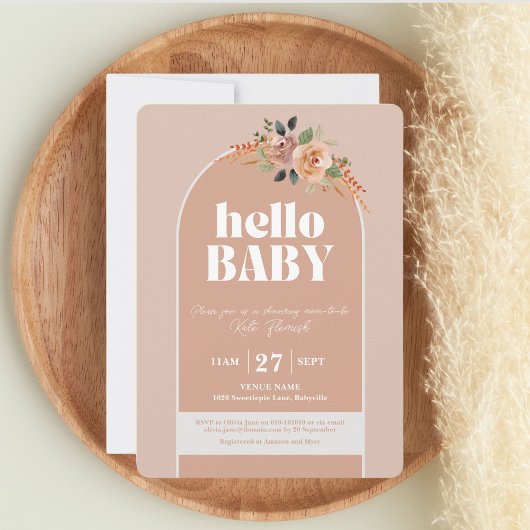 Hallo Baby, Boho Moderne Babydusche Einladung