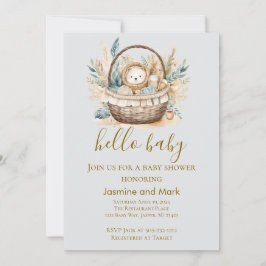 Hallo Baby Boho Neutraler Bärenkorb Einladung