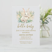 Hallo Baby Boho Neutraler Hase Einladung (Stehend Vorderseite)