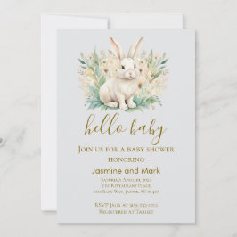 Hallo Baby Boho Neutraler Hase  Einladung