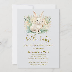 Hallo Baby Boho Neutraler Hase Einladung