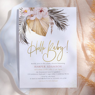 Hallo Baby Boho Pampasgras & Tropische Palme Einladung