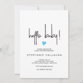 Hallo Baby Boy Dusche mit blauem Herzen einladen Einladung (Vorderseite)