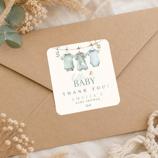 Hallo Baby Boy Wäscheleine Baby Shower Quadratischer Aufkleber