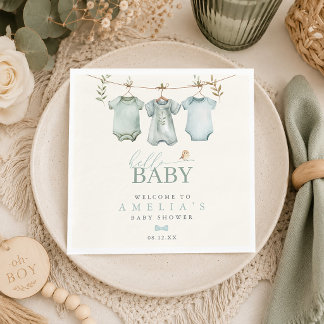 Hallo Baby Boy Wäscheleine Baby Shower Serviette