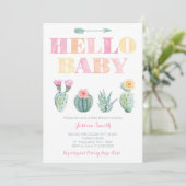 Hallo, Baby! Cactus Baby Shower oder Sip and See Einladung (Stehend Vorderseite)