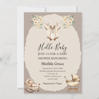 Hallo Baby Cute Neutral Einladung