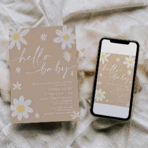 Hallo Baby Daisy Beige Baby Dusche Einladung