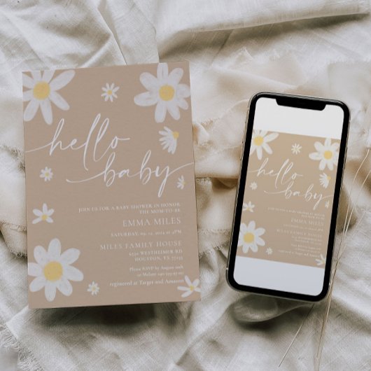 Hallo Baby Daisy Beige Baby Dusche Einladung