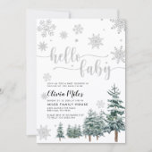 Hallo Baby Einladung, Silber Winter Babydusche Einladung (Vorderseite)