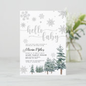 Hallo Baby Einladung, Silber Winter Babydusche Einladung (Stehend Vorderseite)