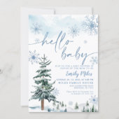 Hallo Baby Einladung, Winter blaue Babydusche Einladung (Vorderseite)