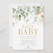 Hallo Baby Gender Neutrale grüne goldene Dusche Einladung (Vorderseite)