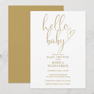 Hallo Baby Gold Herz Schrift Baby Shower Einladung