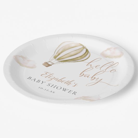 Hallo Baby Hot Air Ballon Neutral Baby Dusche Pappteller (Schrägansicht)