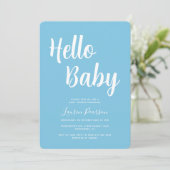 Hallo Baby Light Blue Baby Dusche Einladung (Stehend Vorderseite)