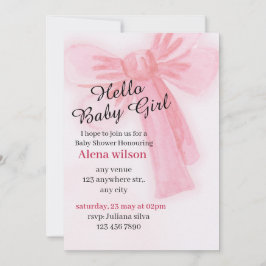 Hallo Baby Mädchen | Aquarell-Baby-Shower-Einladun Einladung