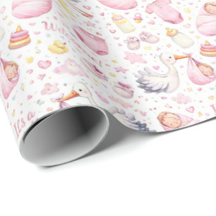 Hallo Baby Mädchen – Wasserfarben Muster Design Geschenkpapier