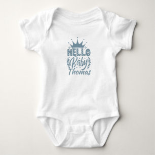 Hallo Baby mit Crown Baby's Name, Blue Strampler